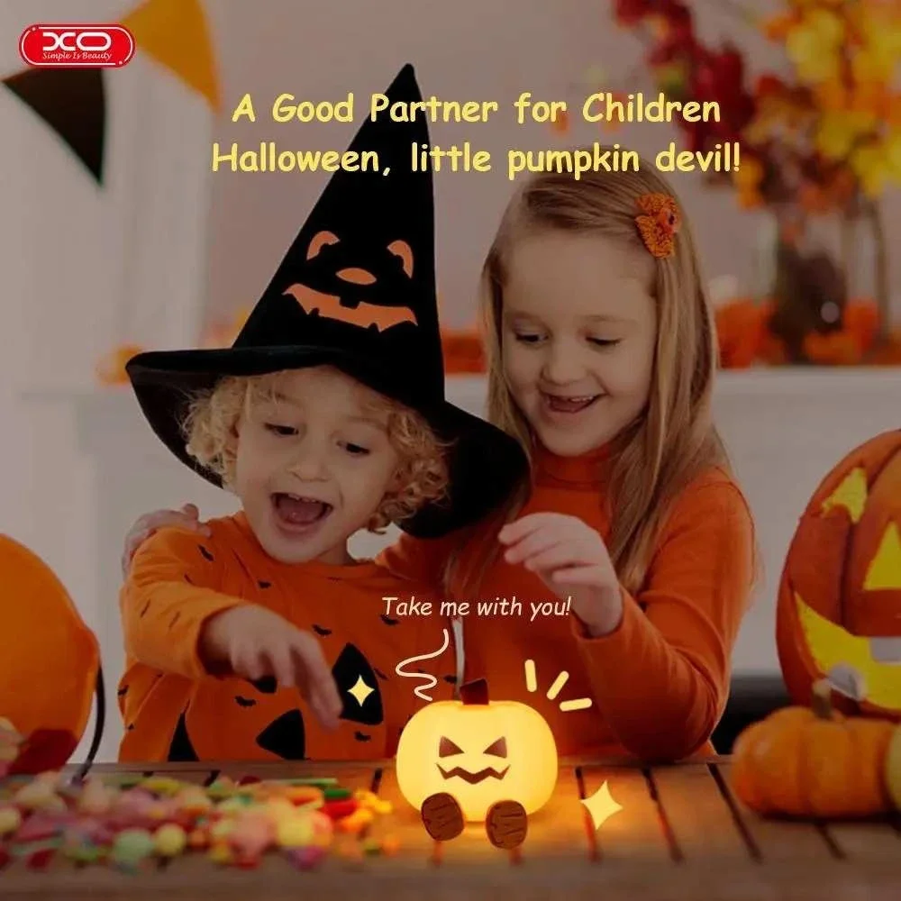 XO-OZ08 Halloween Pumpkin LED Night Light Dimmable Silicone Rechargeable Lamp